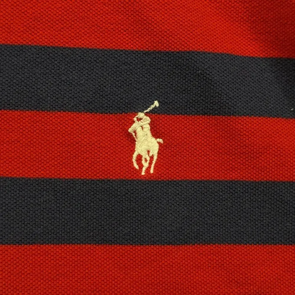 Vintage Polo By Ralph Lauren Polo Shirt Mens Large Red Navy Striped Pony Golf - Picture 6 of 10